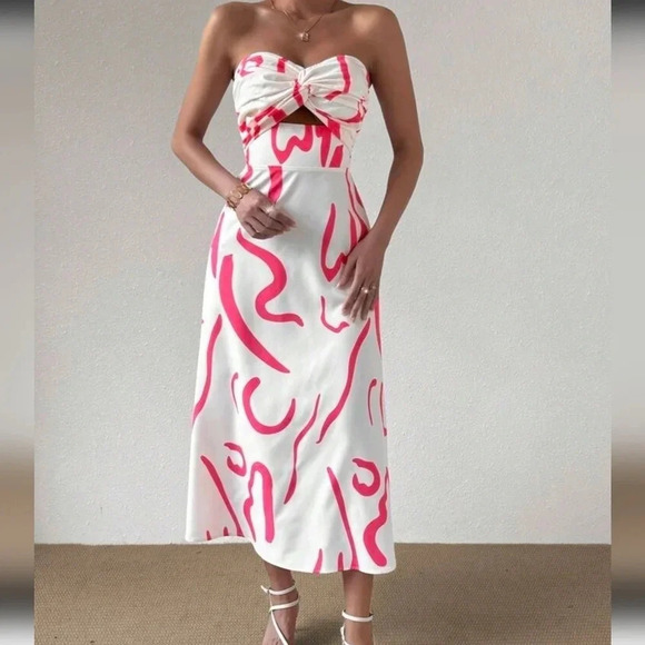 Women'S Printed Twist Knot Cutout Strapless Dress - Picture 4 of 5